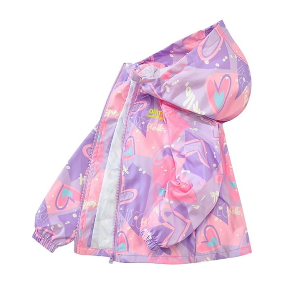 Generic Boys Girls Rain Jacket Lightweight Waterproof Kids Water Resistant Cotton Raincoat Graphic Print for 3-15 Years