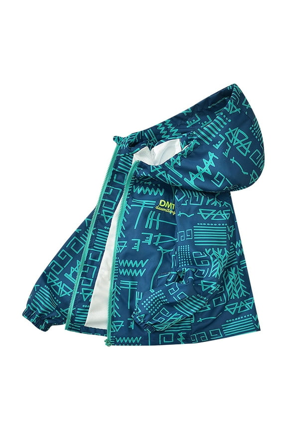 Boys Girls Rain Jacket Lightweight Waterproof Kids Water Resistant Cotton Raincoat Graphic Print for 3-15 Years