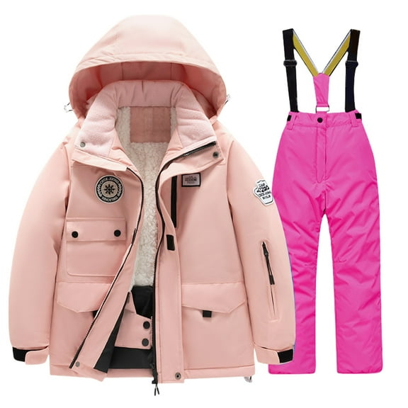 Generic Boys Girls Ski Jacket And Pants Set Kids Fleece Lined Ski Jacket Pants Set Girls Boys Snowsuits 2 Piece Outwear Ski Suit Boys And Girls Children's Thick Windproof Ski Suits