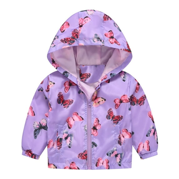 Generic Boys and Girls Small Children Spring Long Sleeves Fall and Winter Casual Wind Printing Light Fashion Hooded Jacket for Fashion Casual Breathable Clothing (18-24 Months,Purple)