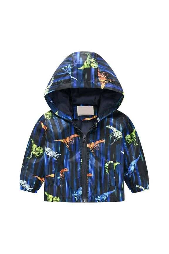 Boys and Girls Small Children Spring Long Sleeves Fall and Winter Casual Wind Printing Light Fashion Hooded Jacket for Fashion Casual Breathable Clothing (4-5 Years,Dark Blue)