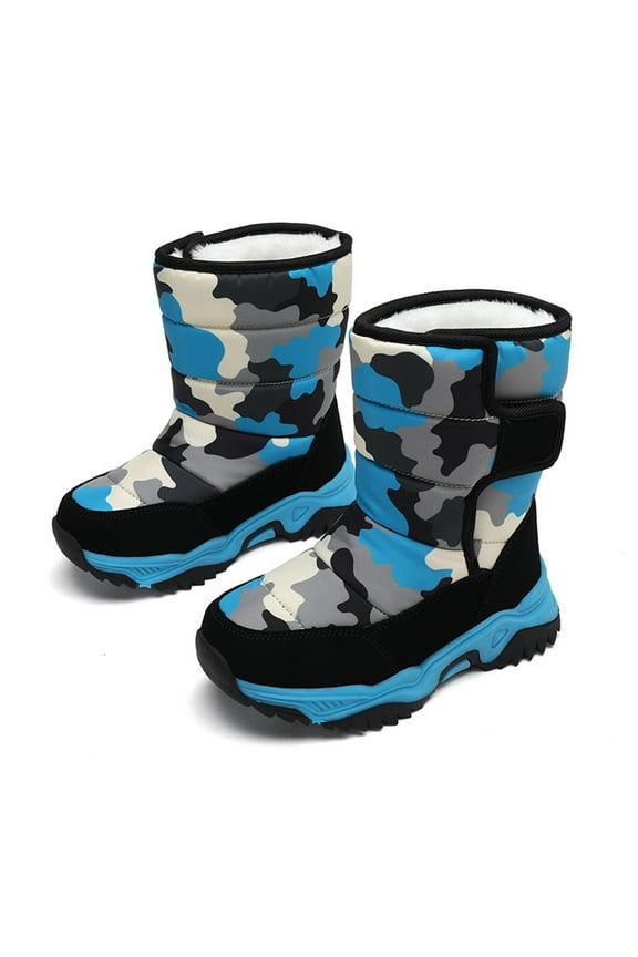 Boys' Girls Toddler Cotton Shoes Waterproof Camouflage and Thickened Winter Warm Cotton Boots Winter Outdoor Shoes for Little/Big Kid(5.5-6Years,Blue)