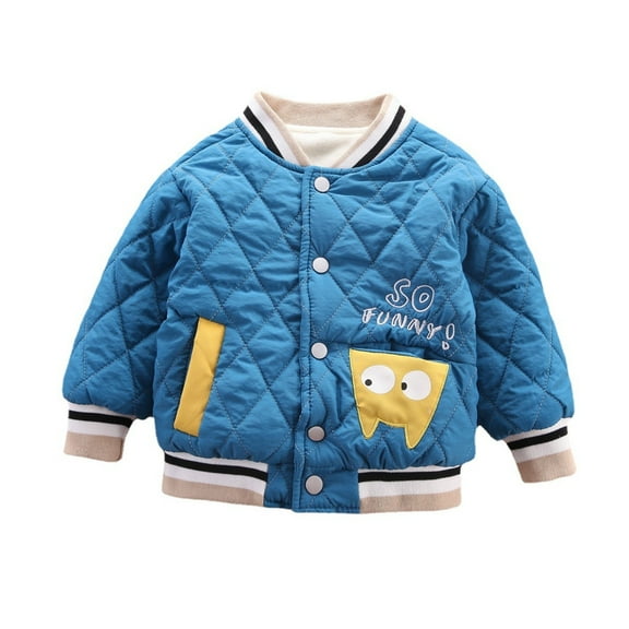 Generic Boys Jackets Winter Toddler Child Baby Boys Girls Long Sleeve Cartoon Patchwork Winter Coats Baseball Jacket Outer Outfits(Blue,4-5 Years)