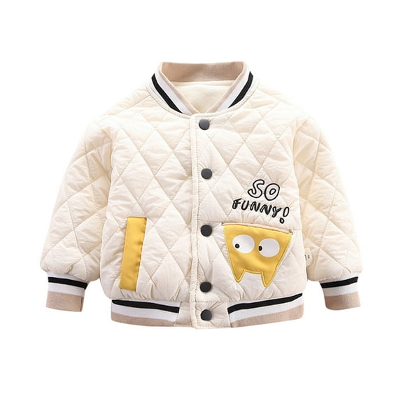 Generic Boys Jackets Winter Toddler Child Baby Boys Girls Long Sleeve Cartoon Patchwork Winter Coats Baseball Jacket Outer Outfits(White,18-24 Months)