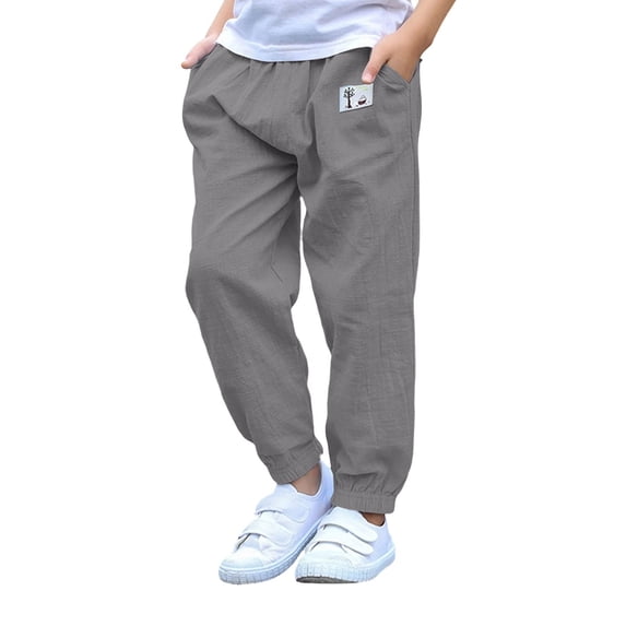 Generic Boys Joggers Elastic Waist Sweatpants Lightweight Linen Tapered Pants/Causal Relaxed Fit School Athletic Trousers