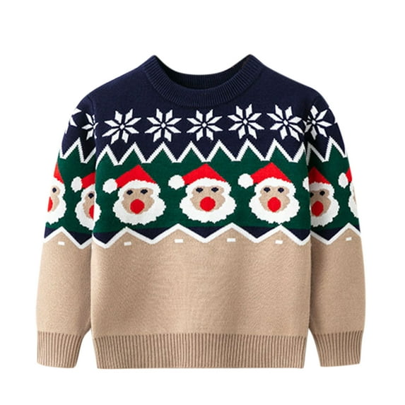 Generic Boys Knitted Cardigan for Baby Toddler Boys Girls Christmas Xmas Santa Prints Sweater Long Sleeve Warm Knitted Pullover Knitwear Tops