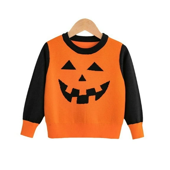 Generic Warm Blouse for Little Boys Baby Boys Girls Halloween Sweatshirt Sweater Toddler Halloween Pumpkin Print Pullover Shirt Baby Jumper(Orange,3-4 Years)