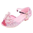 thumbnail image 1 of Generic Boys Shoes Children Shoes with Diamond Shiny Sandals Princess Shoes Bow High Heels Show for Fashion Birthday Dance Holiday Party Shoe(11-11.5 Years,Pink), 1 of 5