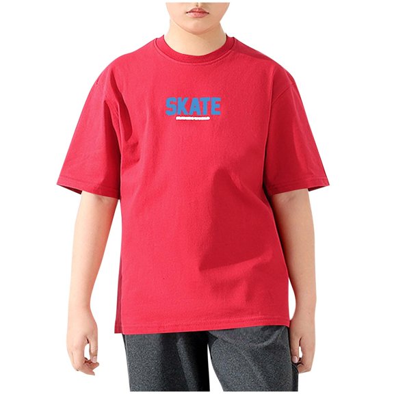 Generic Boys Skate Board Print T-Shirt Summer Crew Neck Short Sleeve Shirts Cotton Premium Blouse for 5-13 Years