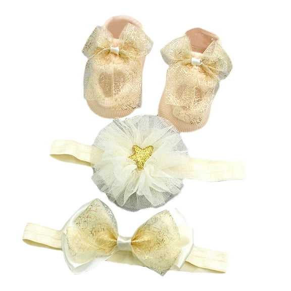 Generic Boys Socks Crew Kids Girls Socks Bowknot Hairband Shoes 3pcs Set for All Seasons Non-Slip Fashion Casual Breathable ﻿(One Size,F)