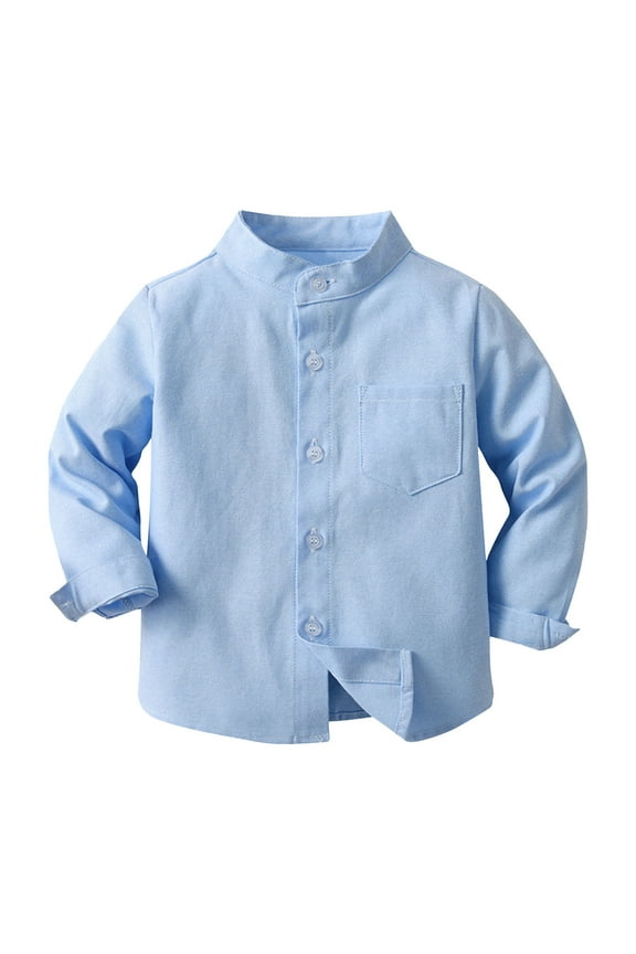 Boys Solid Color Single Breasted Long Sleeve Shirt Multi Color Optional Short Sleeve Button Down Boys Outwear Outfit Tops Sweatshirt(2 Years,Blue)