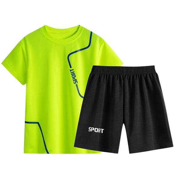 Generic Boys' Summer Activewear Sets Quick Drying Short Sleeve T-Shirt and Active Shorts Set 2 Pieces Outfit for 3-14 Years