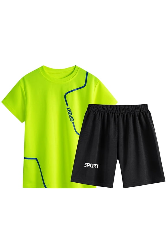 Boys' Summer Activewear Sets Quick Drying Short Sleeve T-Shirt and Active Shorts Set 2 Pieces Outfit for 3-14 Years