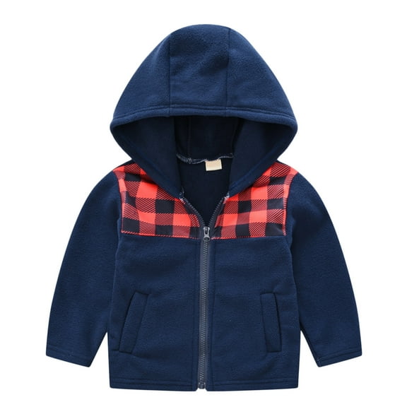 Generic Boys' Zip-Up Long Sleeve Hoodie Kids Hooded Long Sleeve Windbreaker Toddler Boys Girls Winter Long Sleeve Fashion Plaid Prints Thick Warm Hooded Tops Soft Coat Jacket Child Winter Overcoats
