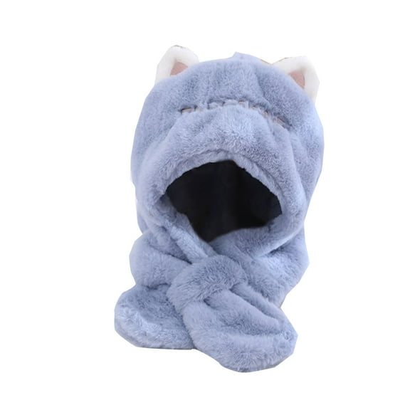 Generic Breathable Hats for Children's Toddler Boys Girls Winter Hat Scarf Warm Plush Thick Ear Protection Hat Integrated Hat Ears Cute Fashion Casual Four Seasons Caps(One Size,Blue)