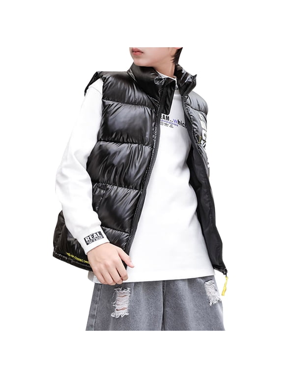 Bubble Coats Boys Girls Shiny Puffer Vest Quilted Sleeveless Jacket Metallic Down Vest