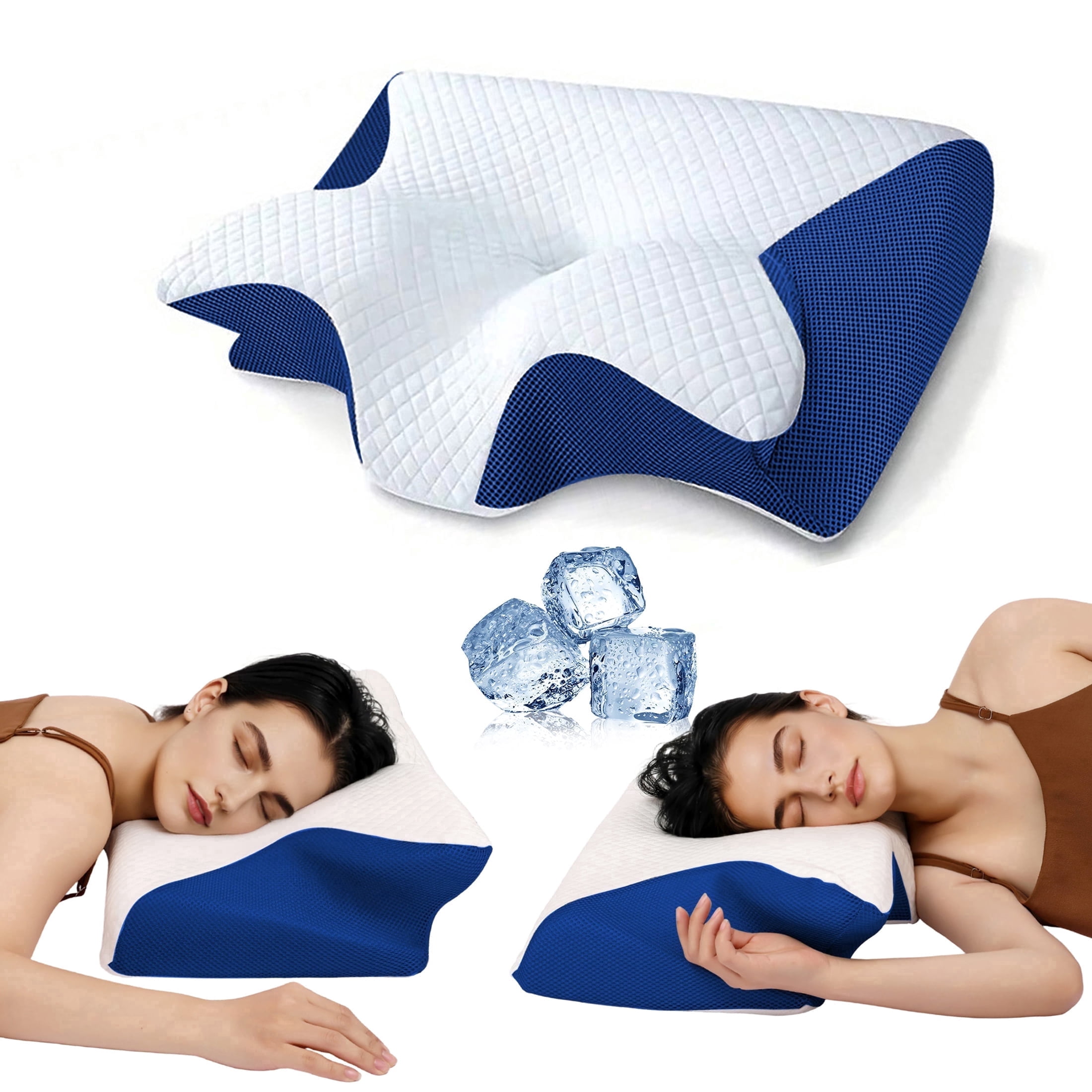 NJWY Butterfly Memory Foam Neck Pillow, Ergonomic Cervical Pillow for Neck Pain Relief, Side Back Stomach Sleeper Support Pillow for Adults (Blue)