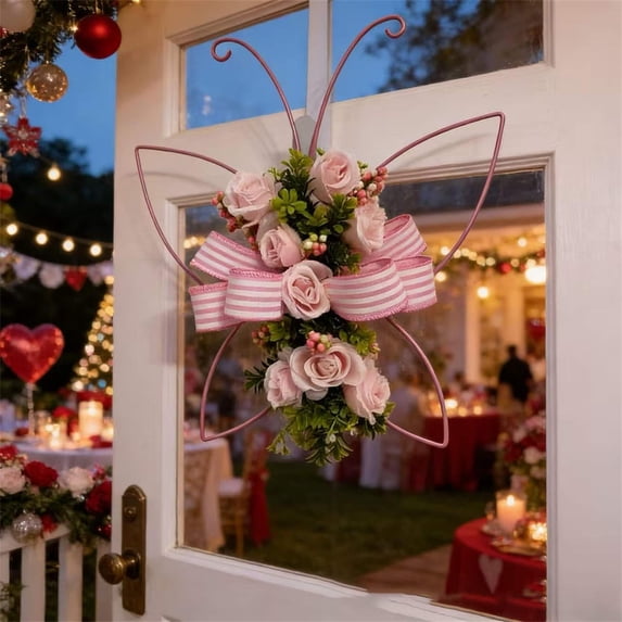 Generic Butterfly Shaped Wreath with Pastel Berries and Floral Spring Artificial Wreaths for Front Door Decor