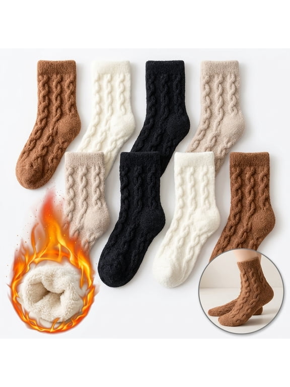 Generic Cable Knit Soft Thermal Fuzzy Thick Crew Socks, 8-Pair Pack
