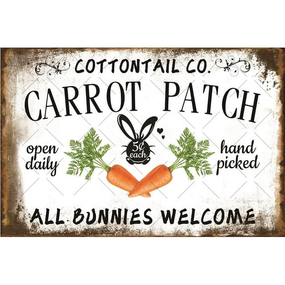 Generic Carrot Patch All Bunnies Welcome Tin Sign Rabbit Easter Day Wall Art Plaque Carrot Wall Decor Carrot Metal tin sign Size: 12 x 16 inch