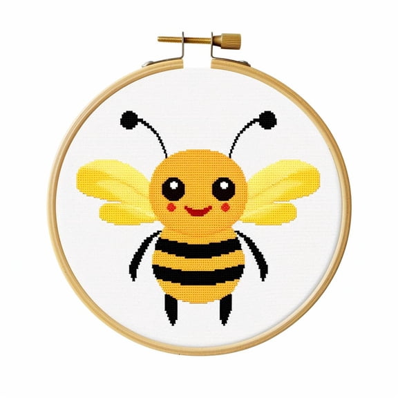 Generic Cartoon Simple Bee DIY Stamped Cross Stitch Kits Easy for Beginners Children with Hoop 11CT Needlepoint Counted Embroidery Kits Art Craft Wall Decoration 12x12inch(7)
