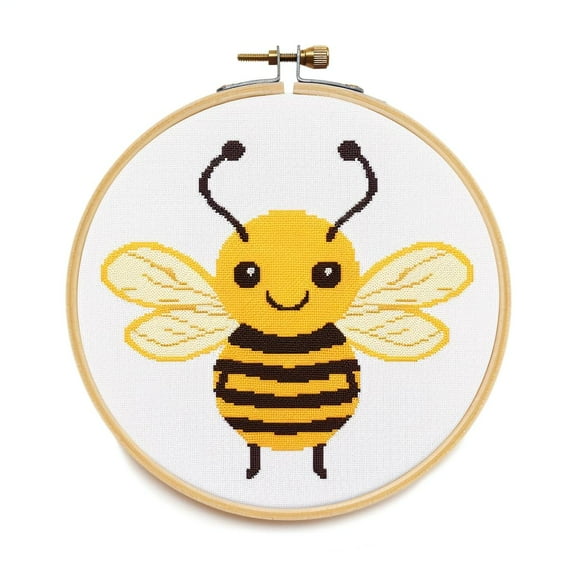 Generic Cartoon Simple Bee DIY Stamped Cross Stitch Kits Easy for Beginners Children with Hoop 11CT Needlepoint Counted Embroidery Kits Art Craft Wall Decoration 12x12inch(4)