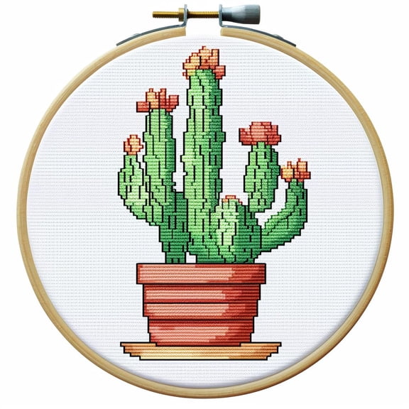 Generic Cartoon Simple Cactus DIY Stamped Cross Stitch Kits Easy for Beginners and Children with Hoop 11CT Needlepoint Counted Embroidery Kits Art Craft Wall Decoration 12x12inch(2)