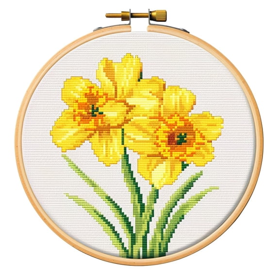 Generic Cartoon Simple Daffodils Flower DIY 11CT Stamped Cross Stitch Kits Easy for Beginners Children with Hoop Needlepoint Counted Embroidery Kits Art Craft Wall Decoration 12x12inch(2)