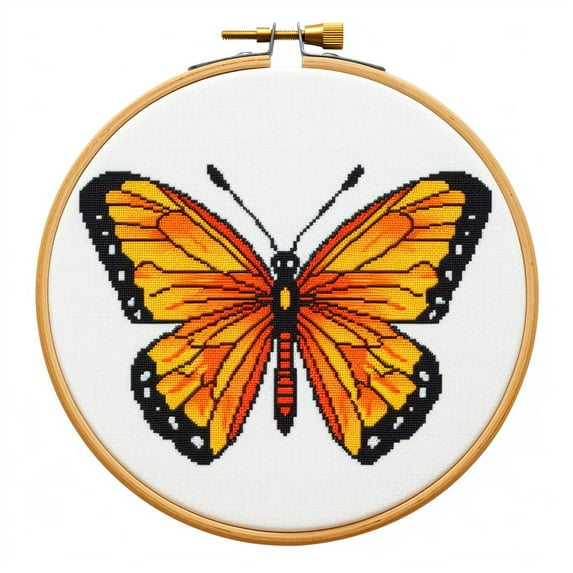 Generic Cartoon Simple Figure of Orange Butterfly 11CT Stamped Cross Stitch Kits Easy for Beginners Child with Hoop Needlepoint Counted Embroidery Kits Art Craft Wall Decor 12x12IN(4)