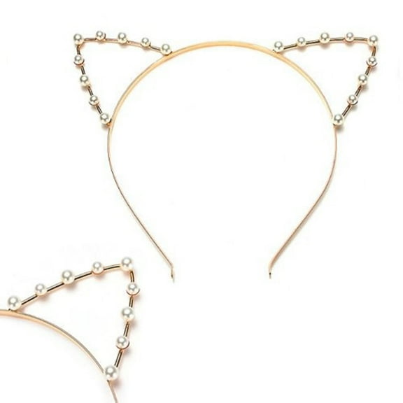 Generic Cat Ear Headband Pearl Shape Rhinestone Hair Band Headwear-Highlight In The Party For Women Costume