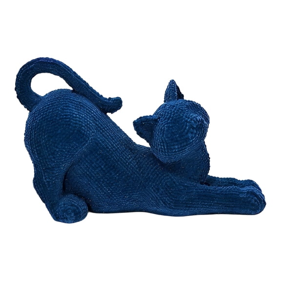Generic Cat Statue | Cute Stretching Flocked Resin Decoration, Minimalist Lying Down Figurine for Living Room, Shelf, Desk Decor, Animal Home Accent Animal Lovers, Meditation (Navy Blue)
