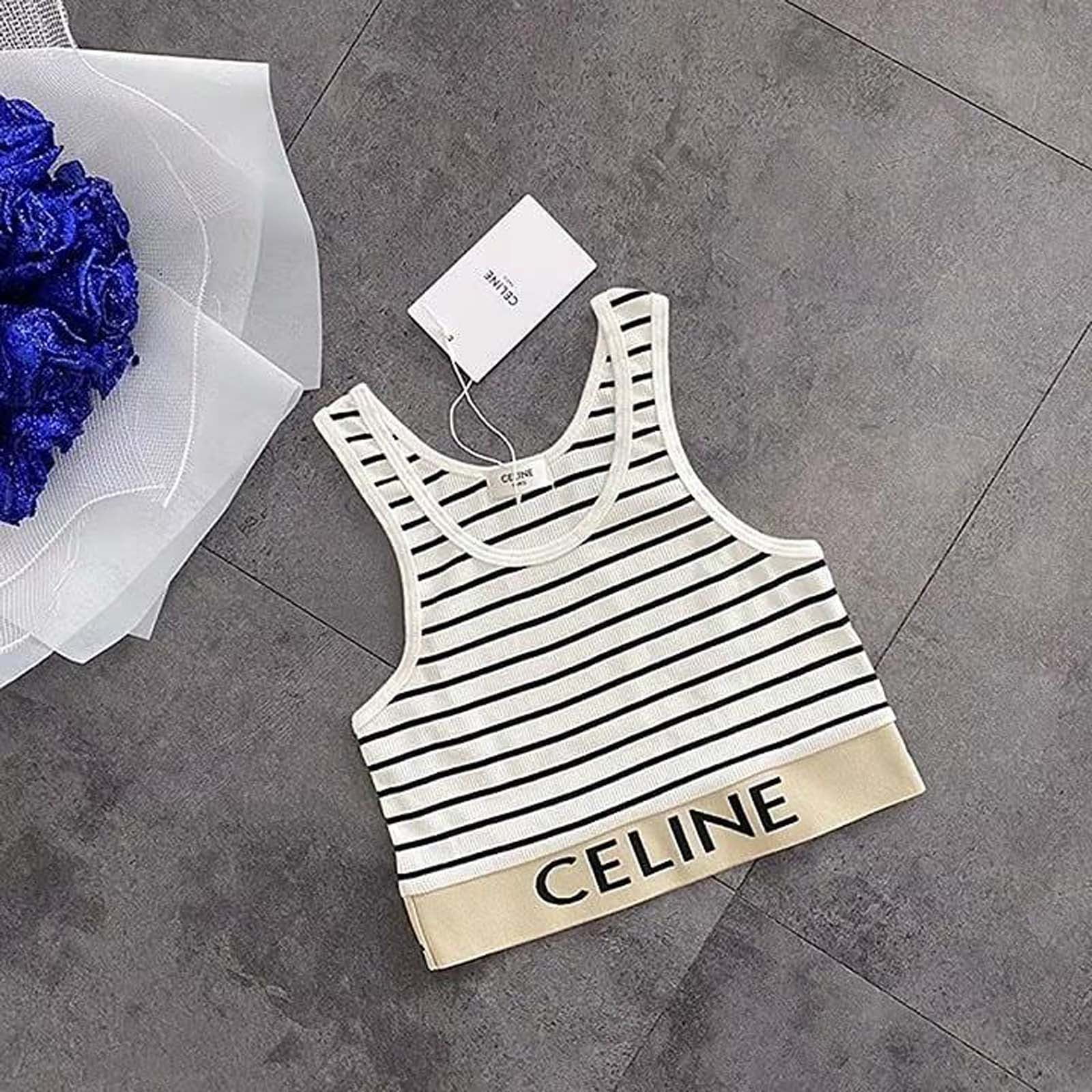Generic_Celine Mesh Sports Bra black and white stripe