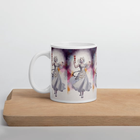 Generic Ceramic Coffee Mug, Anthropomorphic White Tiger Fantasy Character Design, 11 oz, White, Novelty Gift