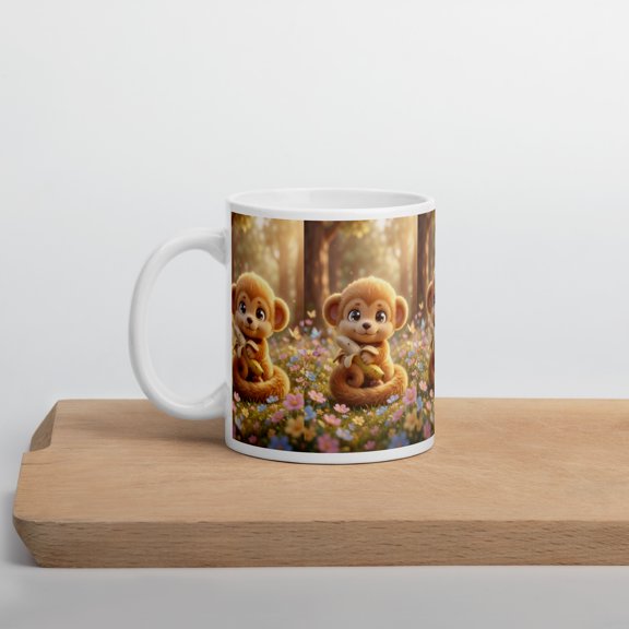 Generic Ceramic Coffee Mug Cute Baby Monkey Banana Garden Design 11 oz White