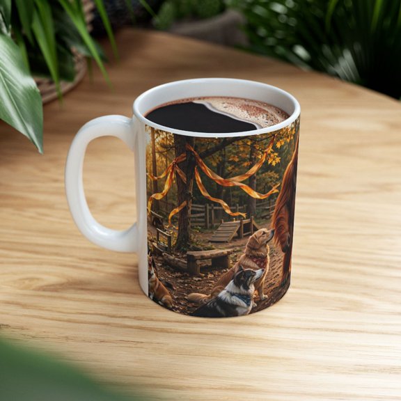 Generic Ceramic Coffee Mug, Wolf Dog Park Fantasy Design, 11 oz, White