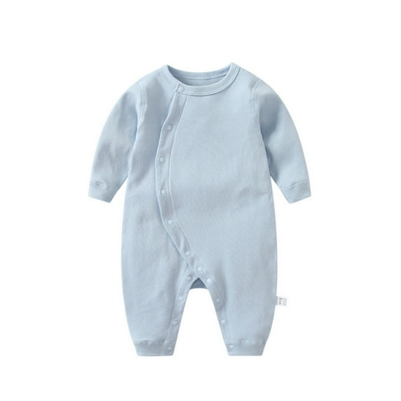 Generic Girl Boys Spring Autumn Baby Solid Color Long Sleeve Offset Bodysuit Crawling Suit for Fashion Casual Breathable Clothing (18-24 Months,Light Blue)