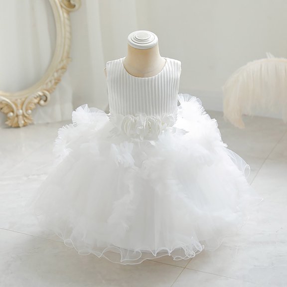 Generic Child Gown Dress Girls Summer Dress Children Birthday Party Dresses Skirt for Fashion Casual Holiday Gowns(3-4 Years,White)