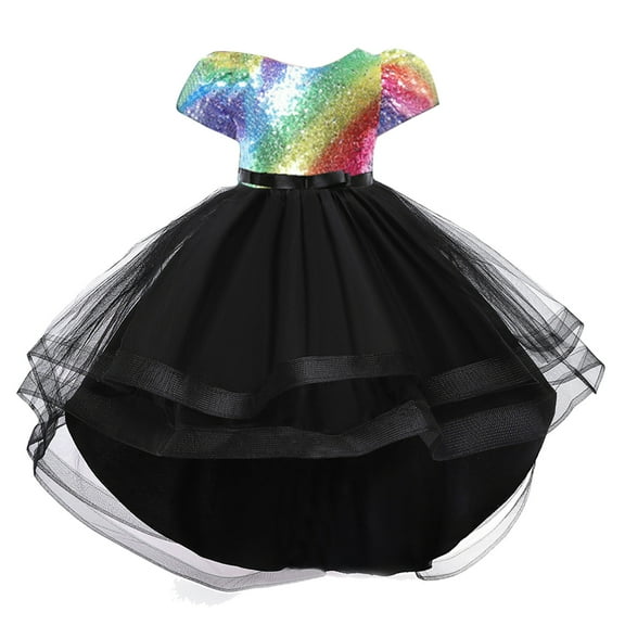 Generic Child Gown Kids Toddler Baby Girls Spring Summer Tulle Sequins Glitter Dress for Performance Childrens Formal Clothes Cute Girls Bow Dresses (5-6 Years,Blue)