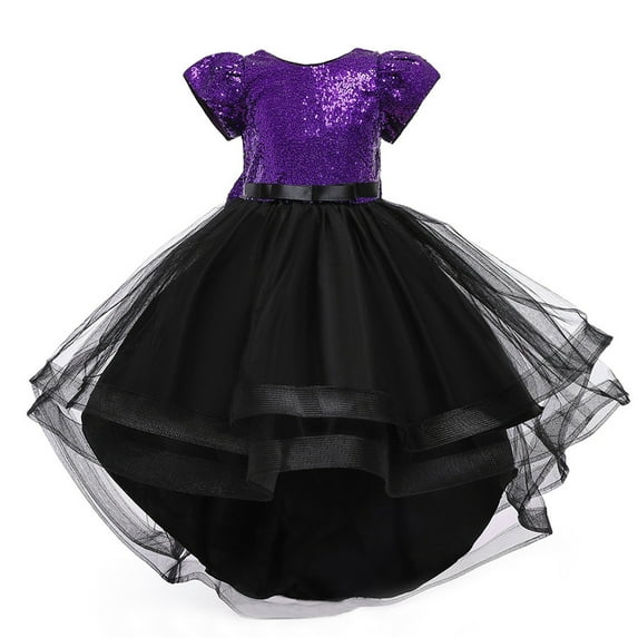 Generic Child Gown Kids Toddler Baby Girls Spring Summer Tulle Sequins Glitter Dress for Performance Childrens Formal Clothes Cute Girls Bow Dresses (5-6 Years,Purple)