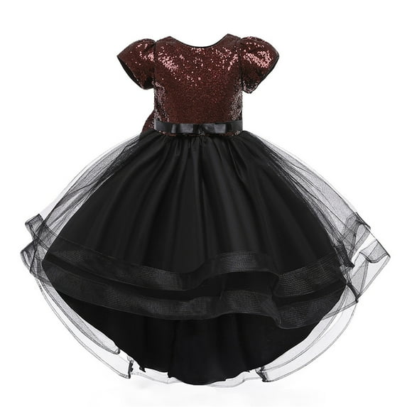 Generic Child Gown Kids Toddler Baby Girls Spring Summer Tulle Sequins Glitter Dress for Performance Childrens Formal Clothes Cute Girls Bow Dresses (9-10 Years,Brown)