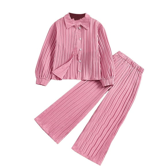 Generic Children Baby Girls Boys Clothing New Medium Large Lapel Long Sleeve Shirt Trousers Comfortable Breathable Autumn Winter Clothes for Home Indoor Outdoor（9 Years Red）