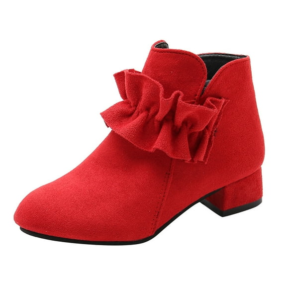 Generic Children Baby Girls Princess Casual Shoes Short Single Boots Bowknot Side Zipper Dress Warm Snow Boots Wedding Party Christmas Princess Dress Shoes (9-9.5 Years,Red)