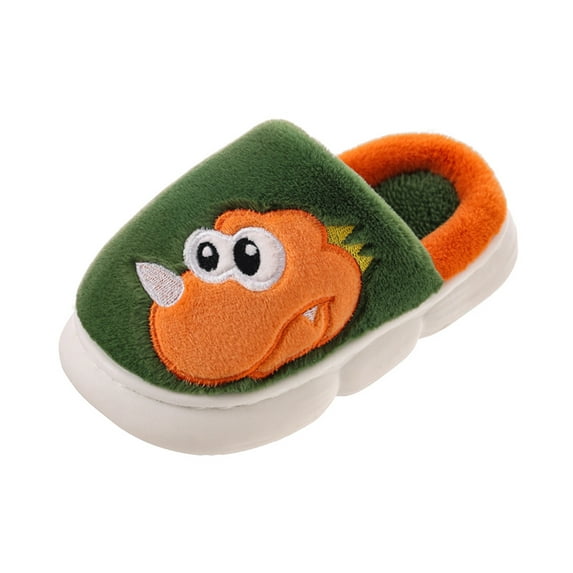 Generic Kids Slippers Children Cotton Slippers Boys Girls Autumn Winter Warm Wool Slippers Small Medium Children Cartoon Dinosaur Slippers(5.5 Years,Green)