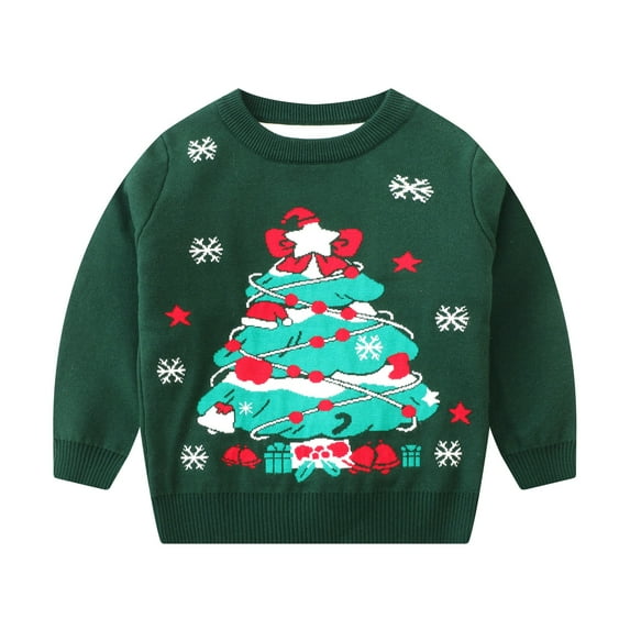 Generic Children Girls Knitted Coat Toddler Boys Girls Christmas Sweaters New Year's Knitwear Cute Tulle Holiday Party Pullover Tops(Green,7-8 Years)