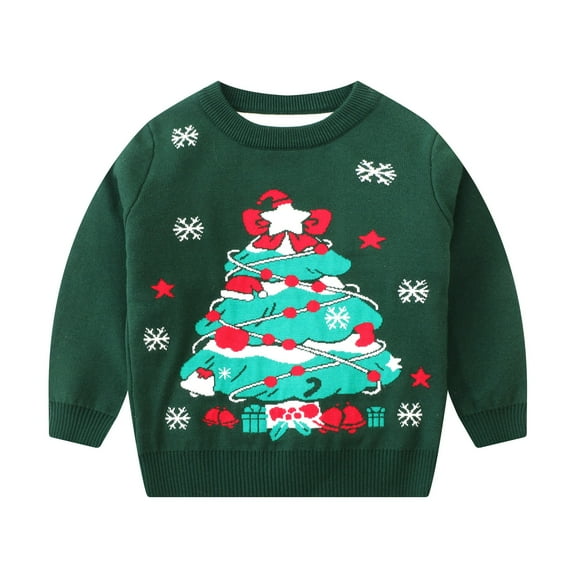 Generic Children Girls Knitted Coat Toddler Boys Girls Christmas Sweaters New Year's Knitwear Cute Tulle Holiday Party Pullover Tops(Green,7-8 Years)