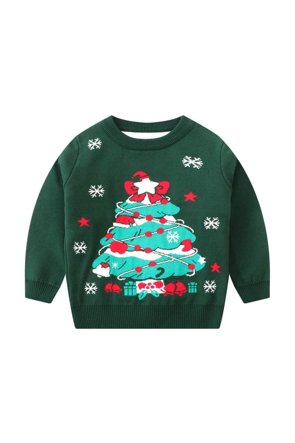 Children Girls Knitted Coat Toddler Boys Girls Christmas Sweaters New Year's Knitwear Cute Tulle Holiday Party Pullover Tops(Green,7-8 Years)