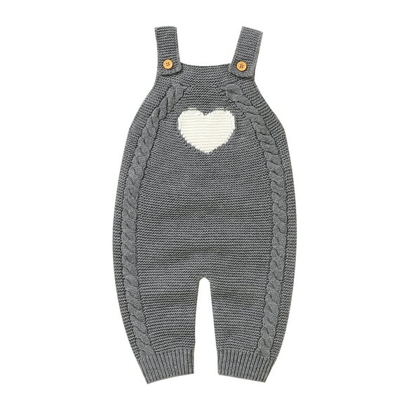 Generic Children Girls Knitted Outwear Baby Knit Romper Cotton Sleeveless Boy Girl Sweater Clothes Heart Pattern Jumpsuit 1 Piece Outfits Fall Winter Clothes(Grey,3-6 Months)