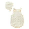 thumbnail image 1 of Generic Children Girls Knitted Outwear Baby Knit Romper Cotton Sleeveless Boys Girls Long Sleeve Sweater Clothes Baby Bodysuit with Cute Hat Set(Beige,6-9 Months), 1 of 9