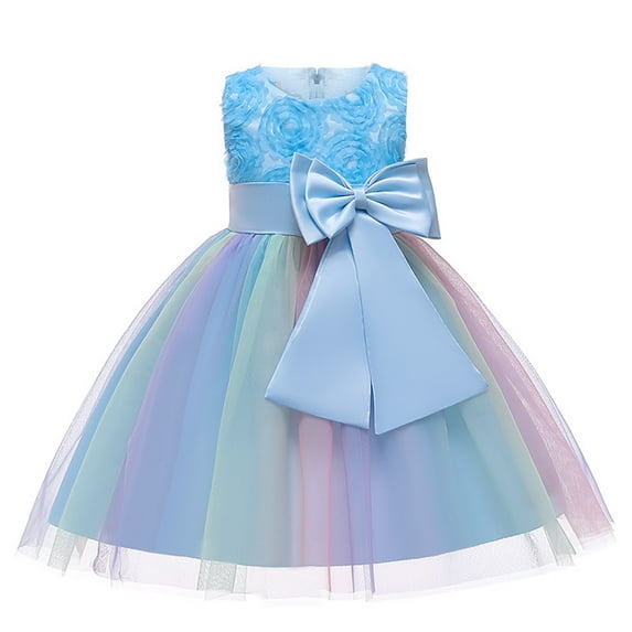Generic Children Gown Dresses Kids Girls Floral Princess Bridesmaid Pageant Birthday Party Wedding Dress for Evening Formal Dance Gowns (2-3 Years,Blue)
