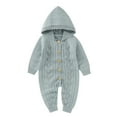 thumbnail image 1 of Generic Children Knitted Outwear Baby Girls Boys Cotton Knitted Hooded Sweater Long Sleeve Romper Button Jumpsuit Fall Winter Outfits(Light blue,3-6 Months), 1 of 9